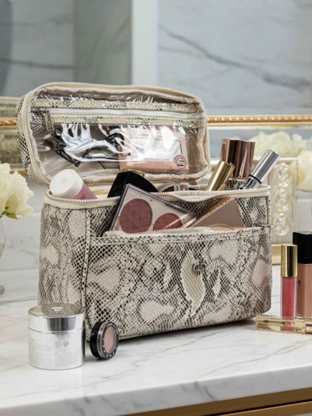 Blue Polka Dot Toiletry Train Case - PurseN - NWT Travel Makeup Organizer